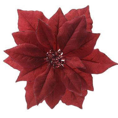 Red Clip On Poinsettia Decoration - 24cm