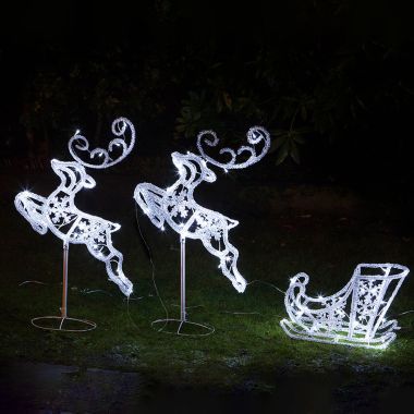 NOMA 96cm Flying Reindeer and Sleigh LED Light Figure - White