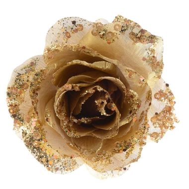 Gold Clip On Rose Decoration - 14cm
