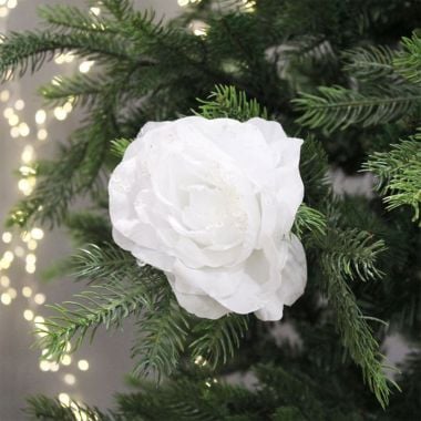 White Clip On Rose Decoration - 14cm