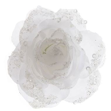 White Clip On Rose Decoration - 14cm