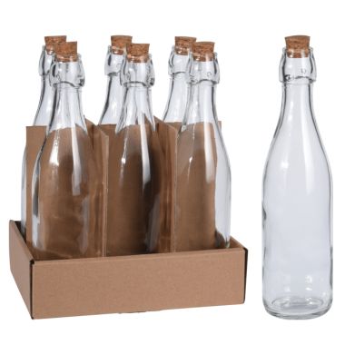 6 x Excellent Houseware Glass Bottle with Cork Lid, 500ml