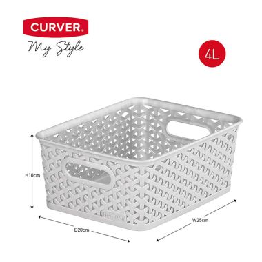 Curver My Style Small Rectangle Basket – 4 Litre, Grey