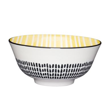 KitchenCraft Glazed Ceramic Bowl - Yellow Dot and Stripe
