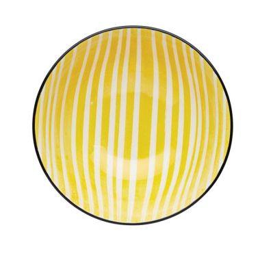 KitchenCraft Glazed Ceramic Bowl - Yellow Dot and Stripe