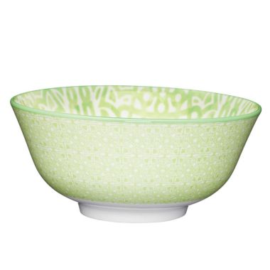 KitchenCraft Glazed Ceramic Bowl - Green and White Tile