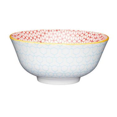 KitchenCraft Glazed Ceramic Bowl - Geometric Blue