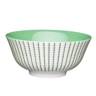 KitchenCraft Glazed Ceramic Bowl - Blue and Lime Dash