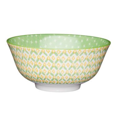 KitchenCraft Glazed Ceramic Bowl - Geometric Green