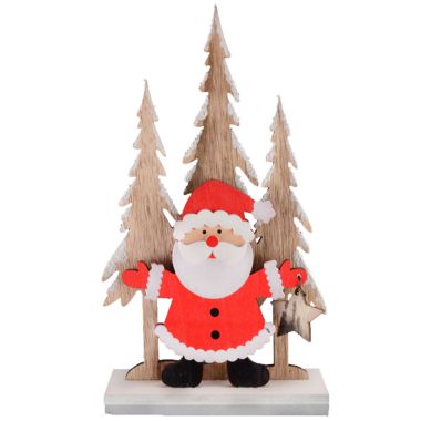 Standing Wooden Santa With Trees Sign