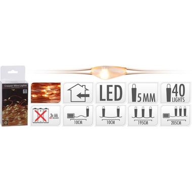 40 Static LED Lights, Warm White - 1.9m