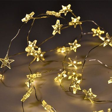 40 LED Silver Star Wire Lights, Warm White - 1.9m