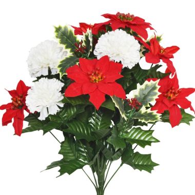 Poinsettia, Holly & Carnation Bouquet - 50cm