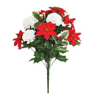 Poinsettia, Holly & Carnation Bouquet - 50cm