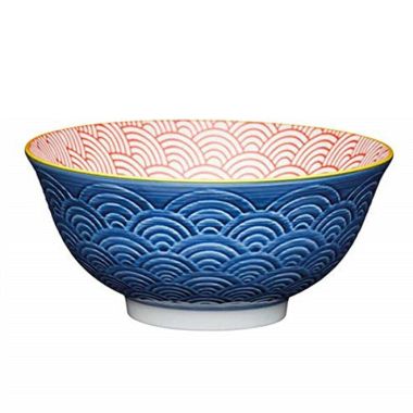 KitchenCraft Glazed Ceramic Bowl - Blue and Red Arc