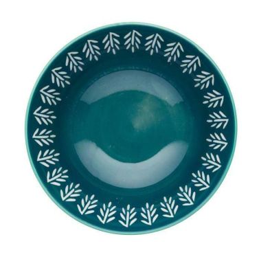 KitchenCraft Glazed Ceramic Bowl - Folk Teal and Orange