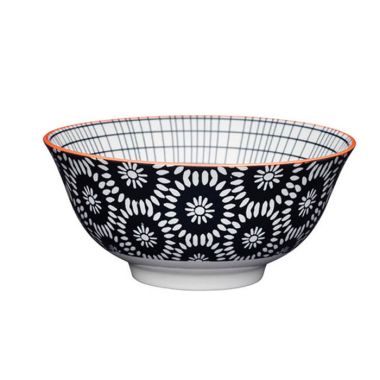 KitchenCraft Glazed Ceramic Bowl - Black Floral Tile
