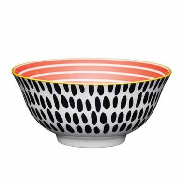 KitchenCraft Glazed Ceramic Bowl - Red Swirl and Black Dot