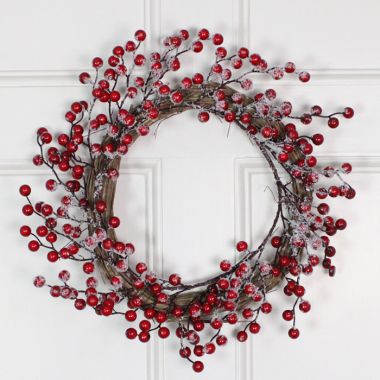 Frosted Cherry Berry Christmas Wreath - 45cm