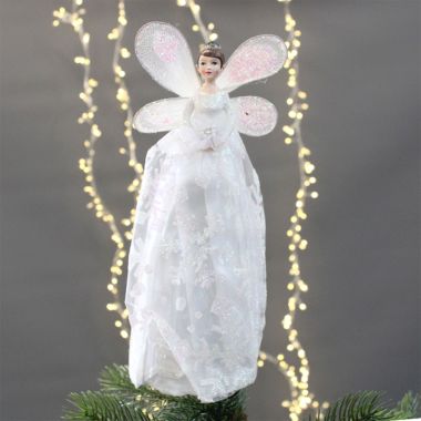 White & Silver Snowflake Angel Fairy Tree Topper - 25cm