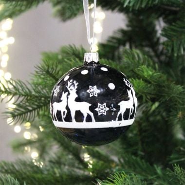 Navy Glass Stag Bauble - 8cm