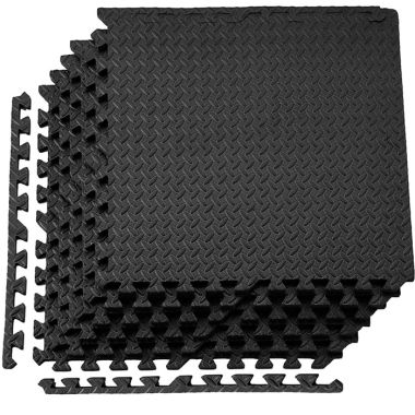 Black Interlocking Floor Mats with Tread - 6 Pack