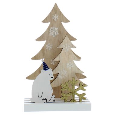 Wooden Tree with Polar Bear - 18cm 