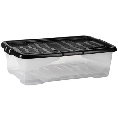 Strata Curve Underbed Clear Plastic Storage Box with Lid - 30 Litre