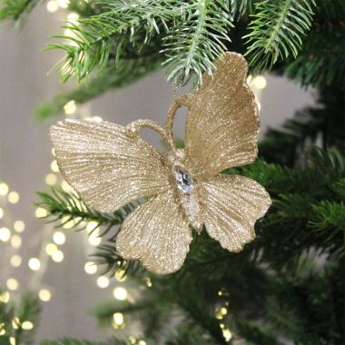 Champagne Diamante Glitter Butterfly - 11cm 