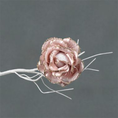 Pink & Champagne Velvet Rose Clip On Decoration - 10cm