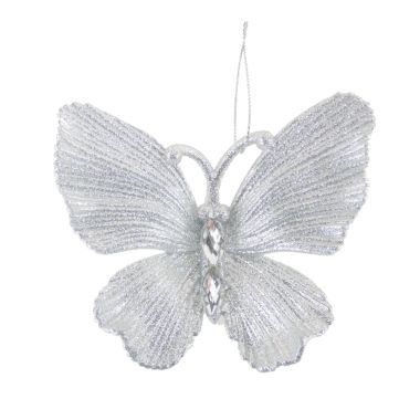 Silver Diamante Glitter Butterfly - 11cm 