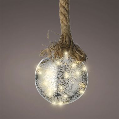 Lumineo Glass Ball Rope Light, Silver / Warm White - 14cm 