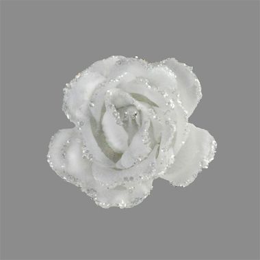 White Velvet Rose Clip On Decoration - 10cm