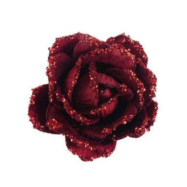 Wine Velvet Rose Clip On Decoration - 10cm 
