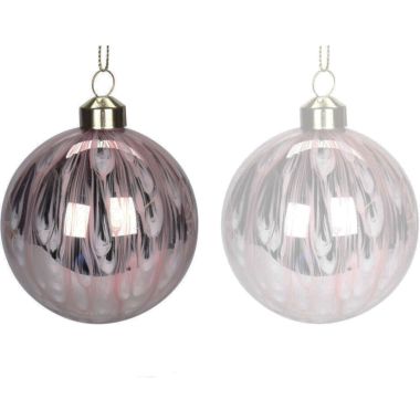 Pink Dribble Effect Glass Bauble - 8cm