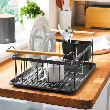 Tower Scandi Dish Rack with Wooden Handles – Grey