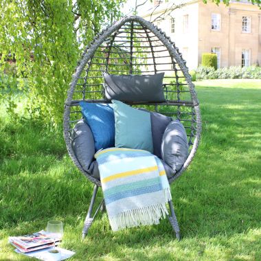 Evora Wicker Single Standing Egg Chair - Grey