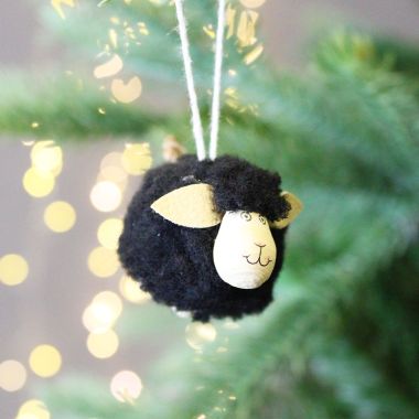 Black Fluffy Sheep Christmas Decoration - 4cm