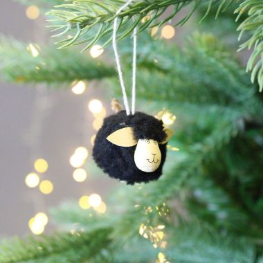 Black Fluffy Sheep Christmas Decoration - 4cm