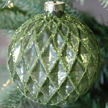 Sage Green Hexagon Effect Glass Bauble - 8cm 