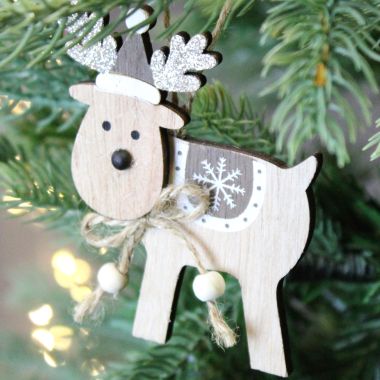 Hanging Wooden Reindeer Decoration - 10cm