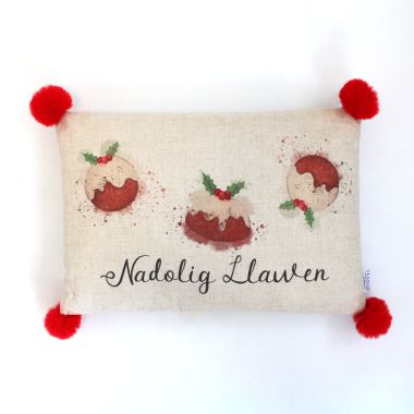 Welsh Nadolig Llawen Christmas Pudding Cushion - 33cm x 48cm