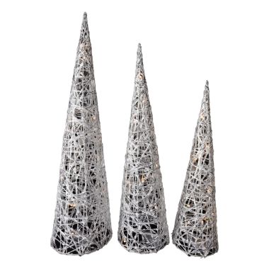 Battery LED Silver Cone Christmas Tree Set - Warm White