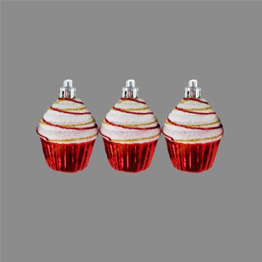 3 Mini Red Cake Baubles - 6cm