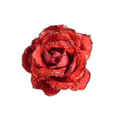 Red Velvet Rose Clip On Decoration  - 10cm