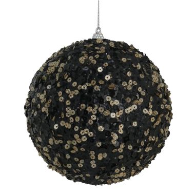 Giant Black and Gold Sequinned Bauble - 15cm