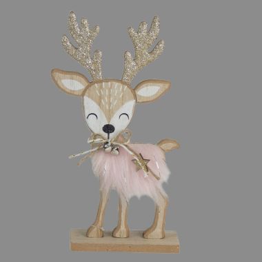 Pink Fur Standing Deer - 24cm 