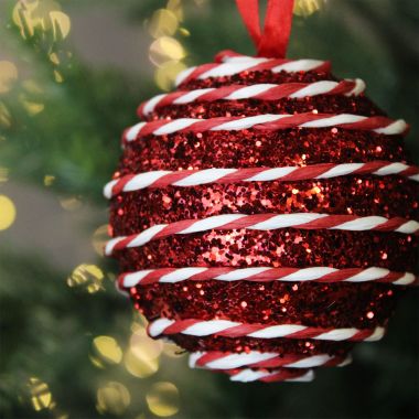 Red Glitter Candy String Bauble - 8cm
