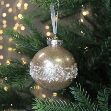 Champagne Sequin Band Bauble - 8cm 