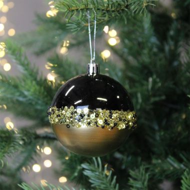 Gold, Black and Glitter Luxe Bauble - 8cm